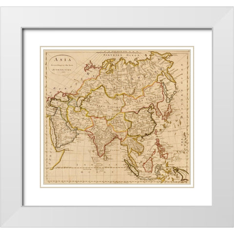 Asia 1814 White Modern Wood Framed Art Print with Double Matting by Vintage Maps