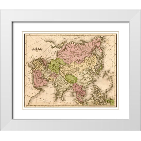 Asia 1835 White Modern Wood Framed Art Print with Double Matting by Vintage Maps
