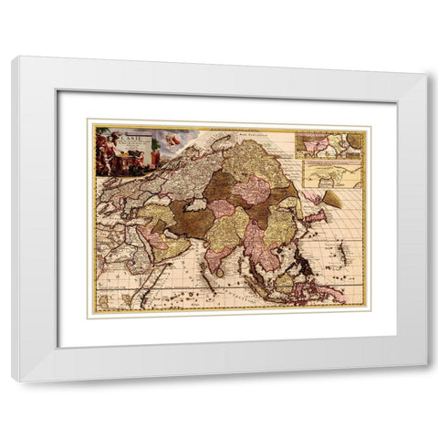 Asia 1680 White Modern Wood Framed Art Print with Double Matting by Vintage Maps