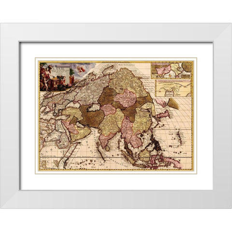 Asia 1680 White Modern Wood Framed Art Print with Double Matting by Vintage Maps