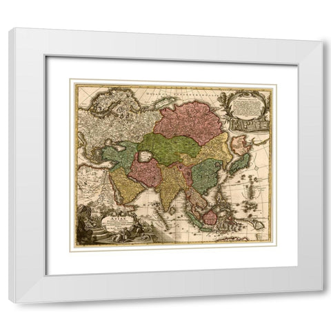 Asia 1725 White Modern Wood Framed Art Print with Double Matting by Vintage Maps