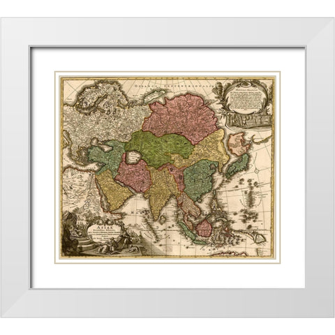 Asia 1725 White Modern Wood Framed Art Print with Double Matting by Vintage Maps