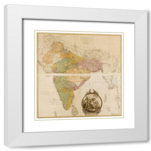 India Hindustan 1782 White Modern Wood Framed Art Print with Double Matting by Vintage Maps