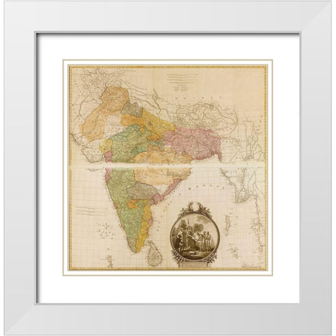 India Hindustan 1782 White Modern Wood Framed Art Print with Double Matting by Vintage Maps