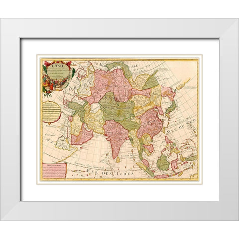 Asia 1700 White Modern Wood Framed Art Print with Double Matting by Vintage Maps