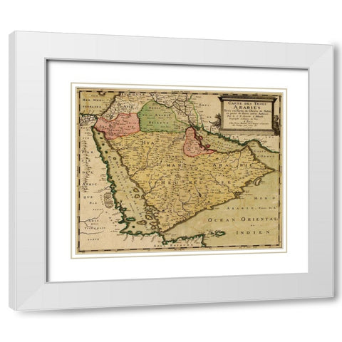Three Arabias 1654 White Modern Wood Framed Art Print with Double Matting by Vintage Maps