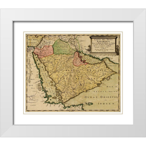 Three Arabias 1654 White Modern Wood Framed Art Print with Double Matting by Vintage Maps