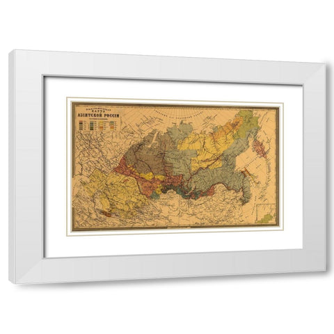 Ethnographic Map of Asiatic Russia 1870 White Modern Wood Framed Art Print with Double Matting by Vintage Maps