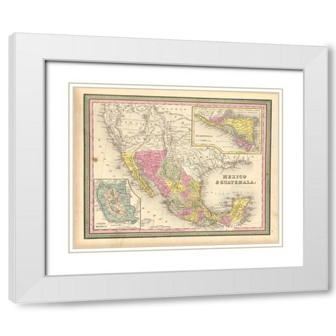 Mexico and Guatamala 1849 White Modern Wood Framed Art Print with Double Matting by Vintage Maps