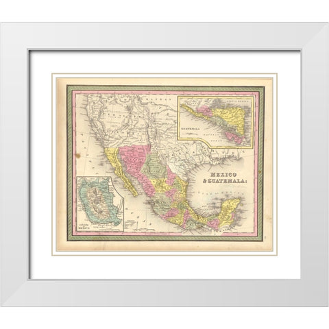 Mexico and Guatamala 1849 White Modern Wood Framed Art Print with Double Matting by Vintage Maps