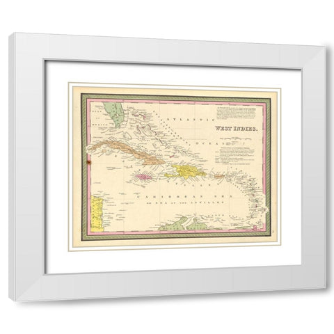 West Indies 1849 White Modern Wood Framed Art Print with Double Matting by Vintage Maps