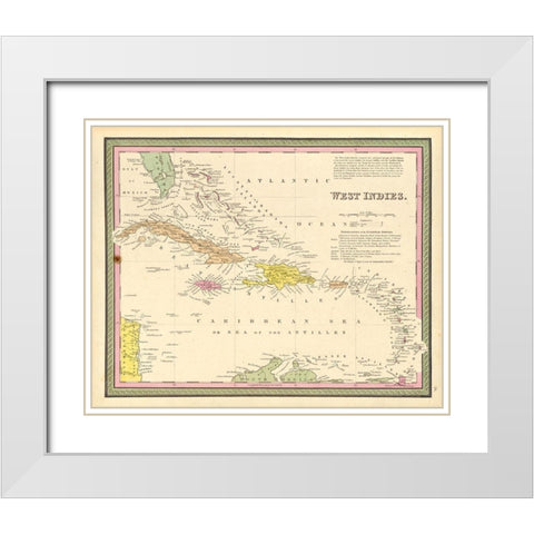 West Indies 1849 White Modern Wood Framed Art Print with Double Matting by Vintage Maps