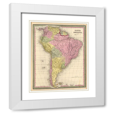 South America 1849 White Modern Wood Framed Art Print with Double Matting by Vintage Maps