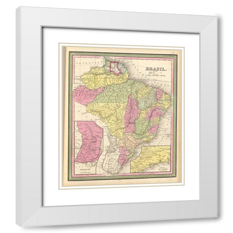 Brazil 1849 White Modern Wood Framed Art Print with Double Matting by Vintage Maps