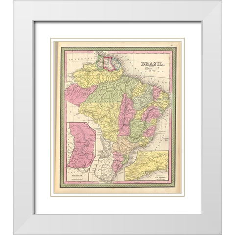 Brazil 1849 White Modern Wood Framed Art Print with Double Matting by Vintage Maps