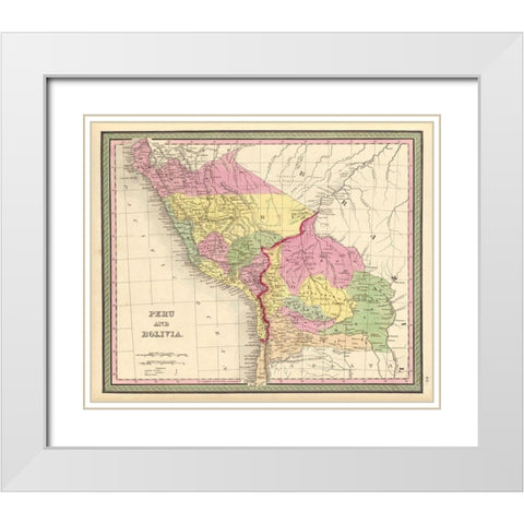 Peru and Bolivia 1849 White Modern Wood Framed Art Print with Double Matting by Vintage Maps