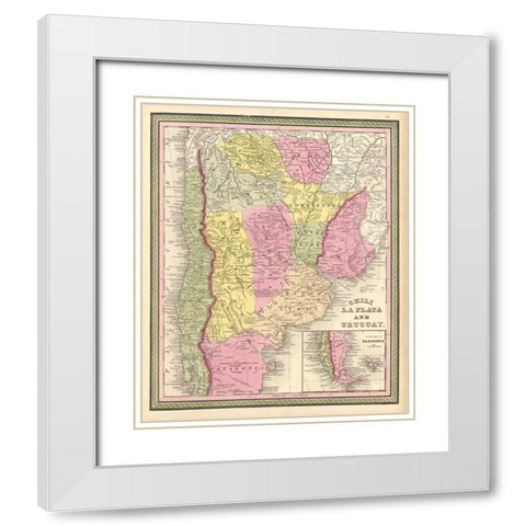 Chilie La Plata Uruguay 1849 White Modern Wood Framed Art Print with Double Matting by Vintage Maps