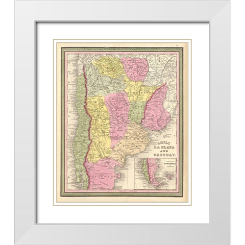 Chilie La Plata Uruguay 1849 White Modern Wood Framed Art Print with Double Matting by Vintage Maps