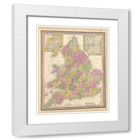 England 1849 White Modern Wood Framed Art Print with Double Matting by Vintage Maps