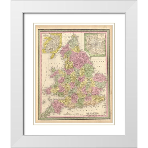 England 1849 White Modern Wood Framed Art Print with Double Matting by Vintage Maps