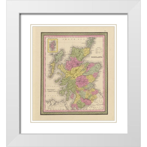 Scotland 1849 White Modern Wood Framed Art Print with Double Matting by Vintage Maps