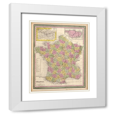France 1849 White Modern Wood Framed Art Print with Double Matting by Vintage Maps