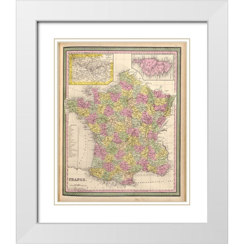France 1849 White Modern Wood Framed Art Print with Double Matting by Vintage Maps