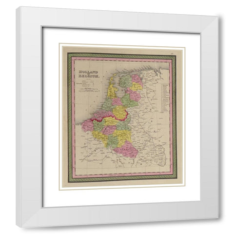 Holland and Belgium 1849 White Modern Wood Framed Art Print with Double Matting by Vintage Maps