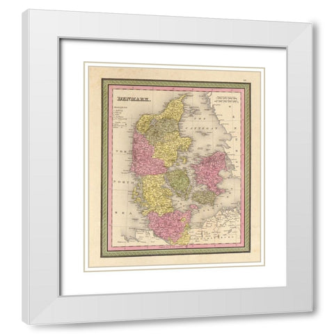 Denmark 1849 White Modern Wood Framed Art Print with Double Matting by Vintage Maps