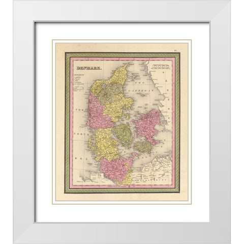 Denmark 1849 White Modern Wood Framed Art Print with Double Matting by Vintage Maps
