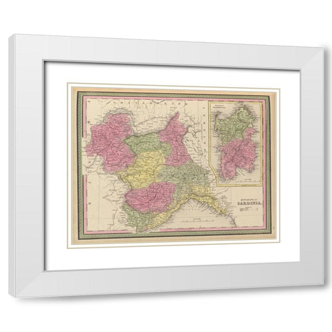 Sardinia 1849 White Modern Wood Framed Art Print with Double Matting by Vintage Maps