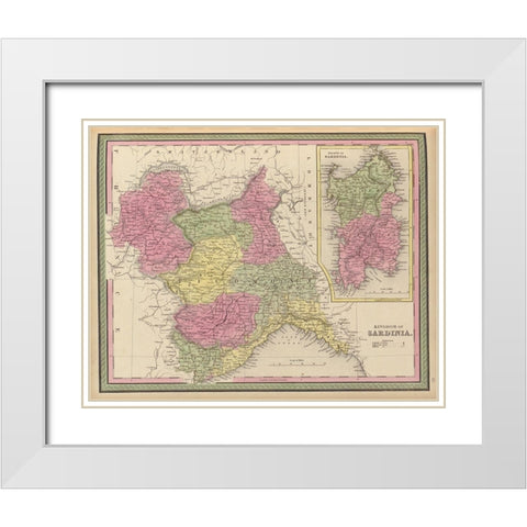 Sardinia 1849 White Modern Wood Framed Art Print with Double Matting by Vintage Maps