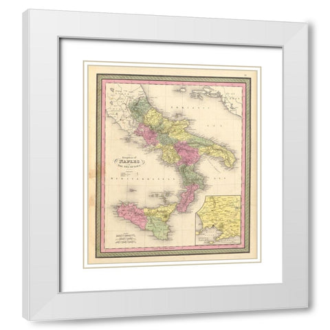 Naples and the Two Sicilies 1849 White Modern Wood Framed Art Print with Double Matting by Vintage Maps