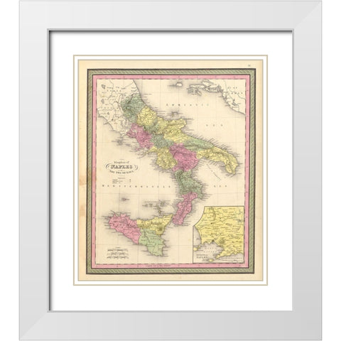 Naples and the Two Sicilies 1849 White Modern Wood Framed Art Print with Double Matting by Vintage Maps