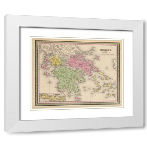 Greece 1849 White Modern Wood Framed Art Print with Double Matting by Vintage Maps