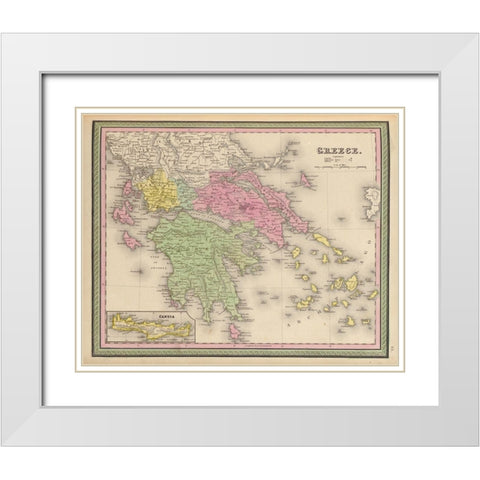 Greece 1849 White Modern Wood Framed Art Print with Double Matting by Vintage Maps