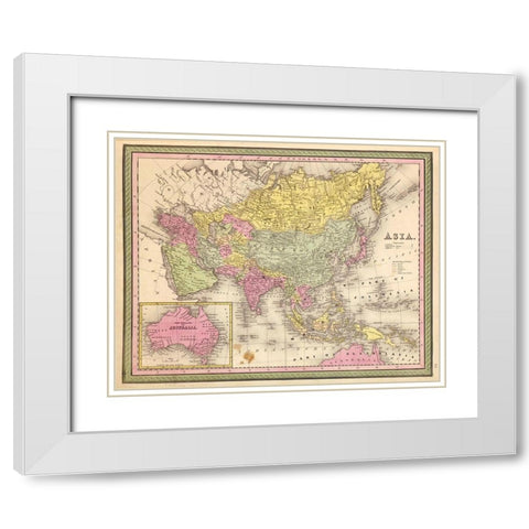 Asia 1849 White Modern Wood Framed Art Print with Double Matting by Vintage Maps