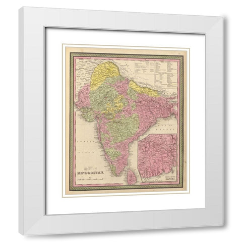 Hindustan 1849 White Modern Wood Framed Art Print with Double Matting by Vintage Maps
