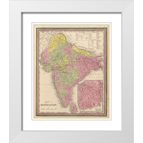 Hindustan 1849 White Modern Wood Framed Art Print with Double Matting by Vintage Maps