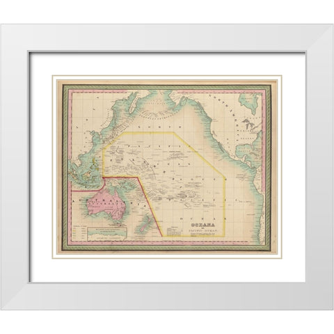 Oceania and The Pacific Ocean 1849 White Modern Wood Framed Art Print with Double Matting by Vintage Maps