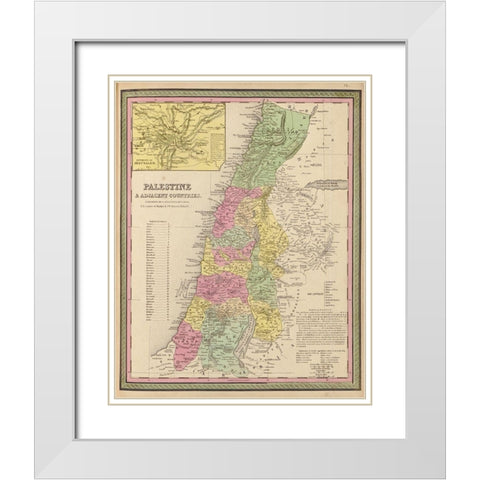 Palestine and Adjacent Countries 1849 White Modern Wood Framed Art Print with Double Matting by Vintage Maps