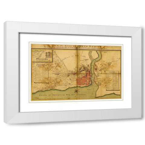 Siege of Santo Domingo 1895 White Modern Wood Framed Art Print with Double Matting by Vintage Maps