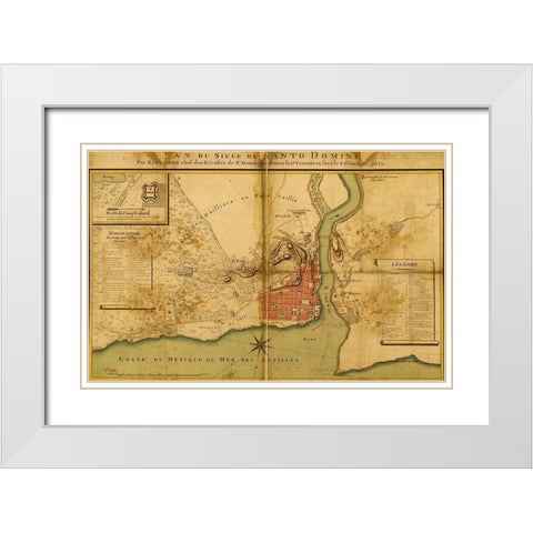 Siege of Santo Domingo 1895 White Modern Wood Framed Art Print with Double Matting by Vintage Maps