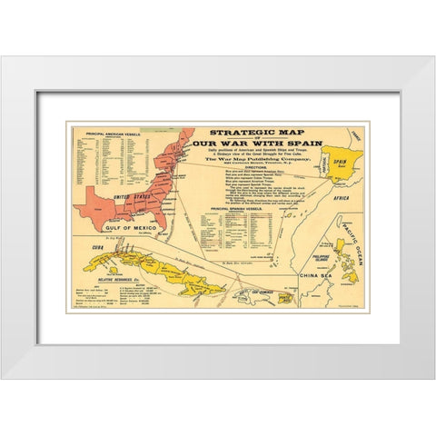 Strategic Map of Our War with Spain 1898 White Modern Wood Framed Art Print with Double Matting by Vintage Maps