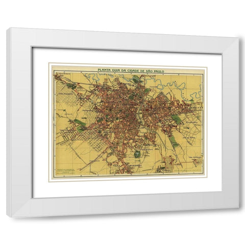 Sao Paolo Brazil 1913 White Modern Wood Framed Art Print with Double Matting by Vintage Maps