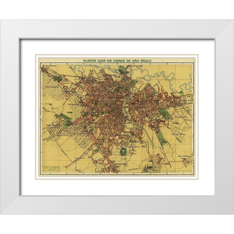 Sao Paolo Brazil 1913 White Modern Wood Framed Art Print with Double Matting by Vintage Maps