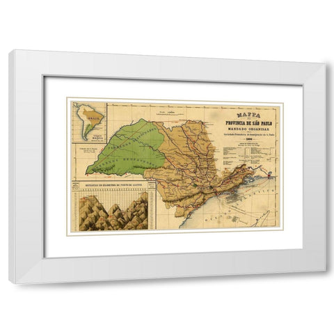 Sao Paolo Brazil 1886 White Modern Wood Framed Art Print with Double Matting by Vintage Maps