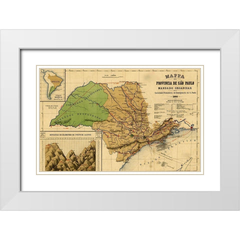 Sao Paolo Brazil 1886 White Modern Wood Framed Art Print with Double Matting by Vintage Maps