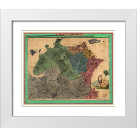 Rio De Janiero Capital do Brazil 1831 White Modern Wood Framed Art Print with Double Matting by Vintage Maps
