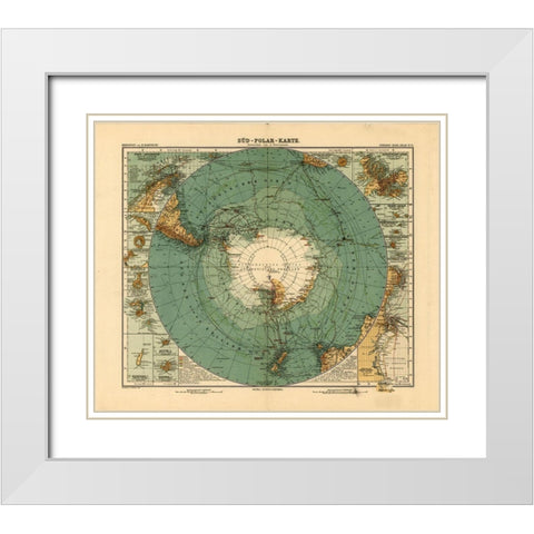 Map of the South Pole Antarctica 1912 White Modern Wood Framed Art Print with Double Matting by Vintage Maps